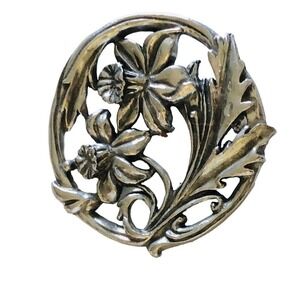 VTG Pewter Floral Brooch Pin Seagull Pewter Canada Openwork 1987